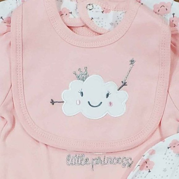 New Duck Duck Goose Girls 5-Piece Bring Home Baby Layette Pink & White Clouds - Picture 4 of 5